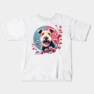 Lakeland Terrier Delights in Spring Cherry Blossoms Kids T-Shirt